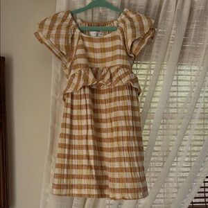 Zara muslin cotton flutter sleeve dress neutral